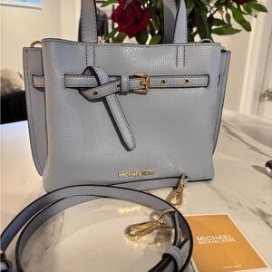 Michael Kors Light Blue Leather Crossbody Bag with Gold Hardware